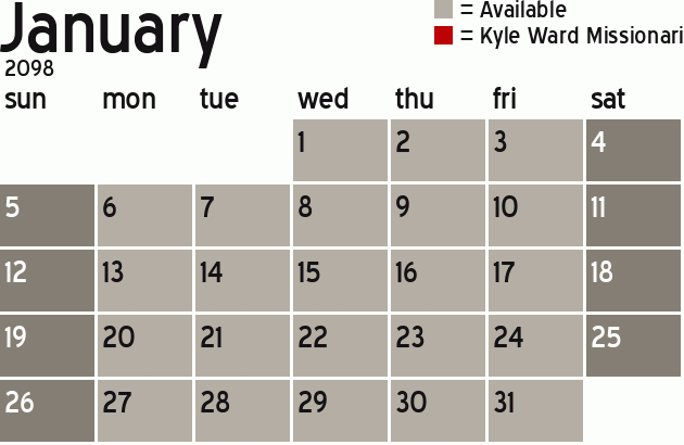 Missionary Dinner Calendar