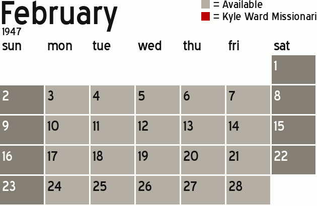 Missionary Dinner Calendar