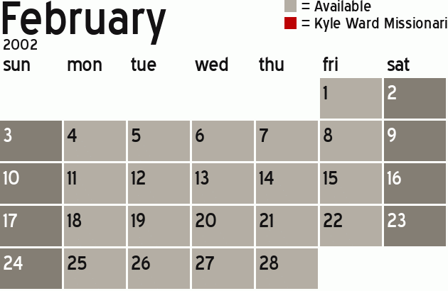 Missionary Dinner Calendar