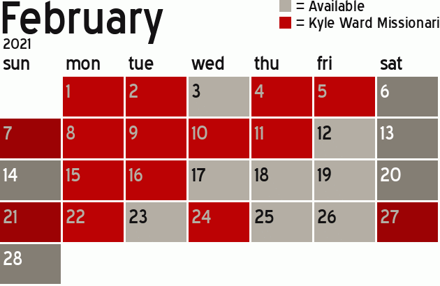 Missionary Dinner Calendar