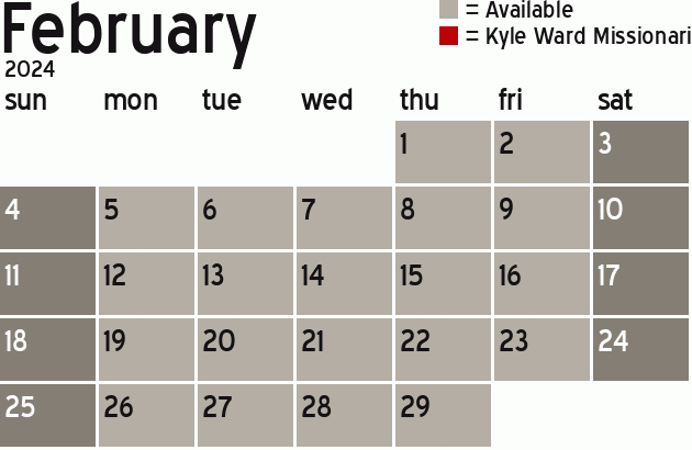Missionary Dinner Calendar