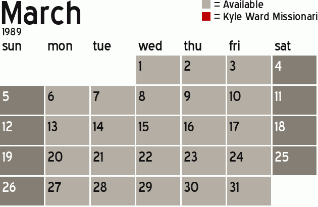 Missionary Dinner Calendar