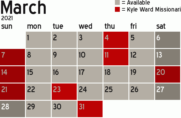 Missionary Dinner Calendar