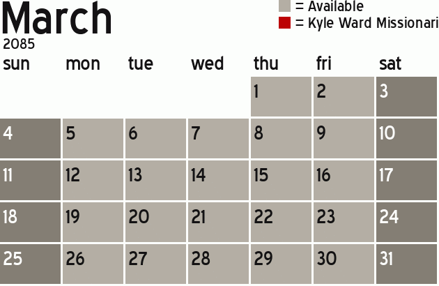 Missionary Dinner Calendar