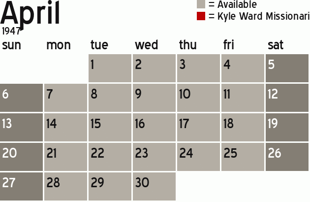 Missionary Dinner Calendar