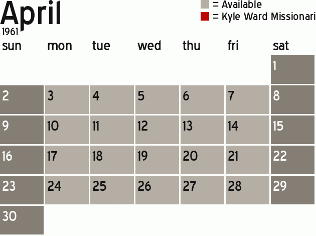 Missionary Dinner Calendar