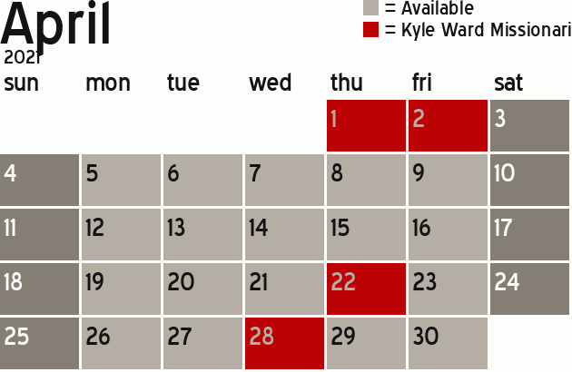Missionary Dinner Calendar