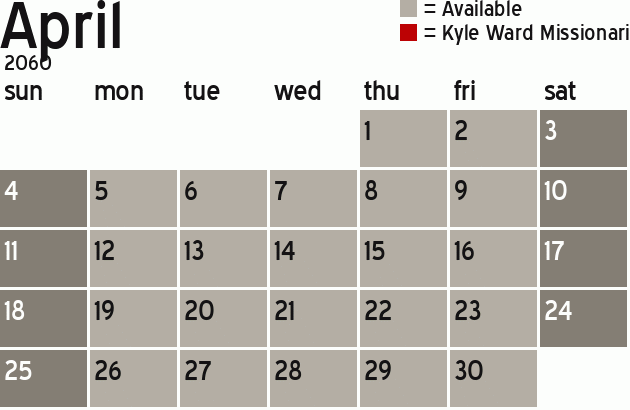 Missionary Dinner Calendar