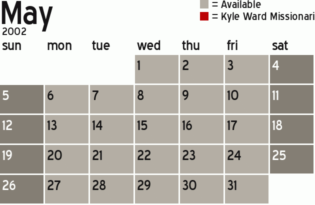 Missionary Dinner Calendar