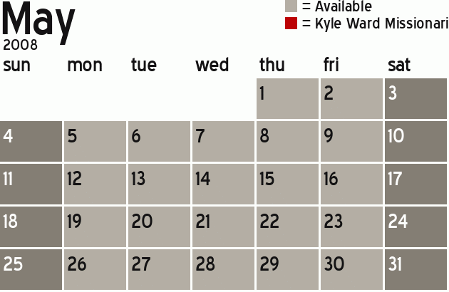 Missionary Dinner Calendar