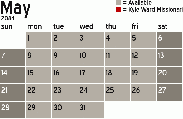 Missionary Dinner Calendar