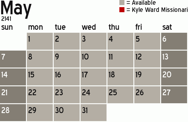 Missionary Dinner Calendar