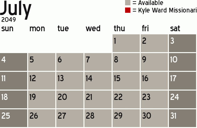 Missionary Dinner Calendar