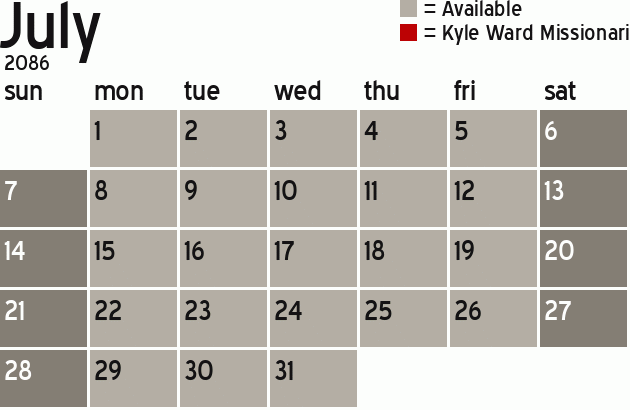 Missionary Dinner Calendar
