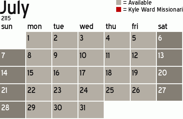 Missionary Dinner Calendar