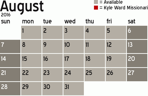 Missionary Dinner Calendar