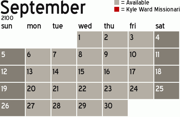 Missionary Dinner Calendar