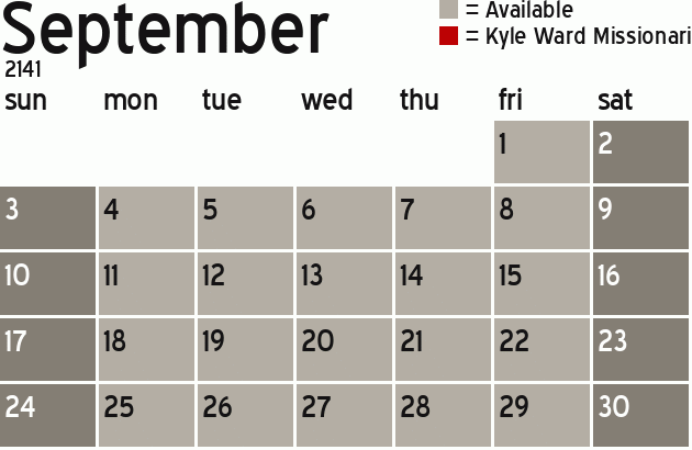 Missionary Dinner Calendar