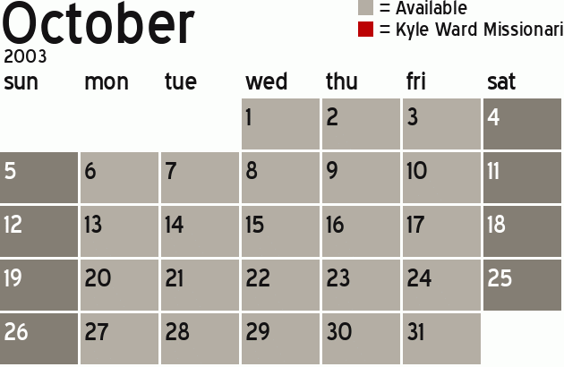 Missionary Dinner Calendar