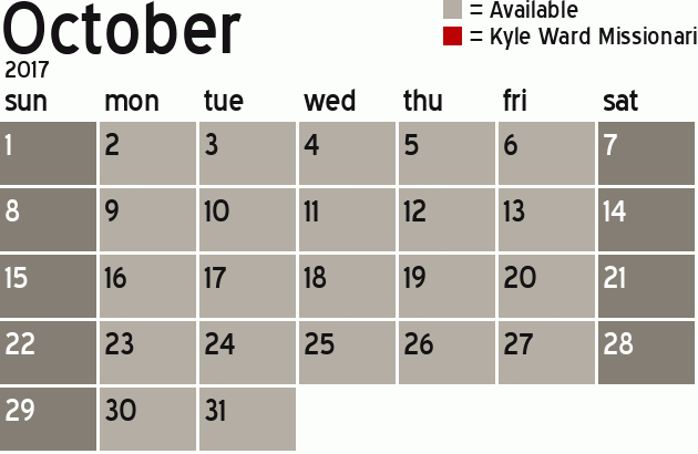 Missionary Dinner Calendar
