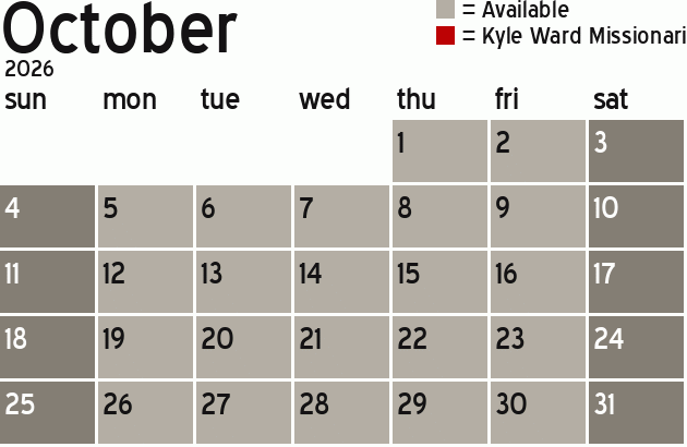 Missionary Dinner Calendar