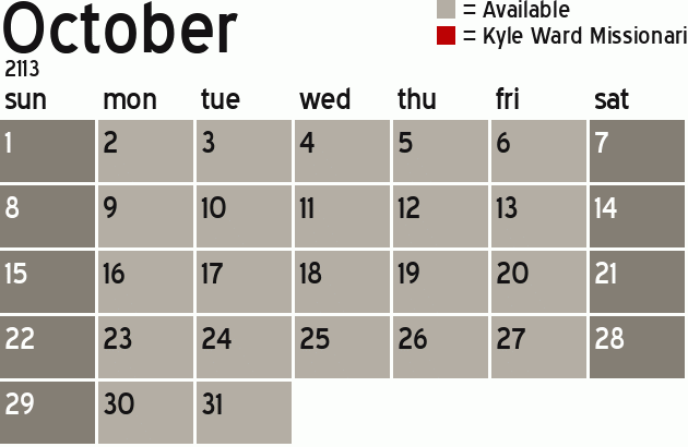 Missionary Dinner Calendar