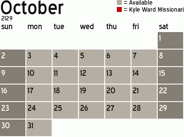 Missionary Dinner Calendar