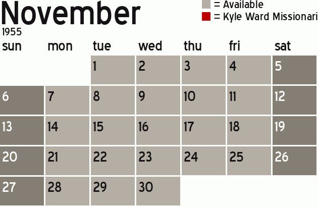 Missionary Dinner Calendar
