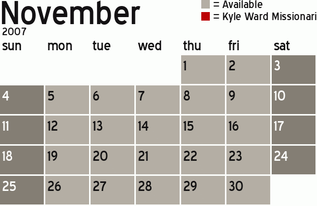 Missionary Dinner Calendar