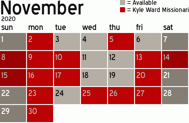 Missionary Dinner Calendar