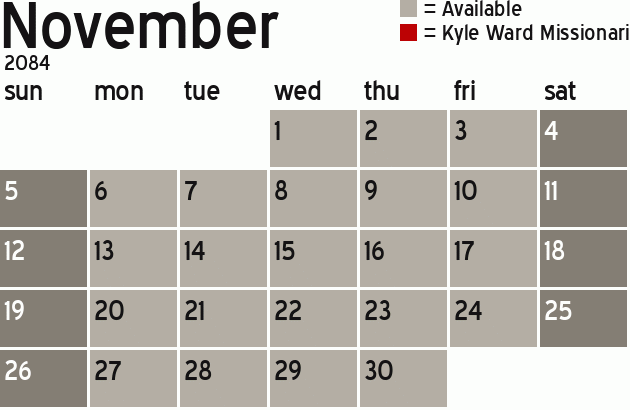 Missionary Dinner Calendar
