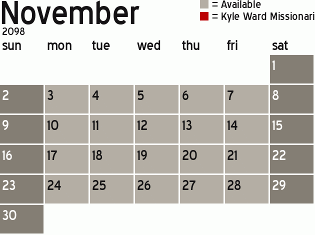 Missionary Dinner Calendar