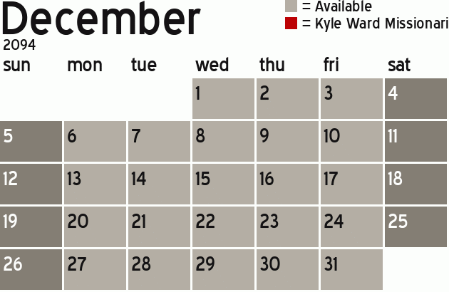 Missionary Dinner Calendar