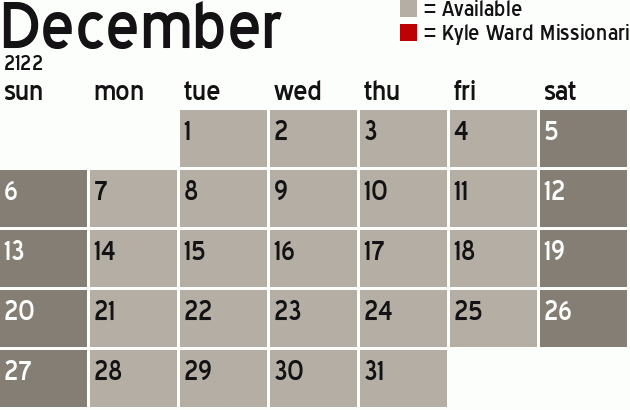 Missionary Dinner Calendar