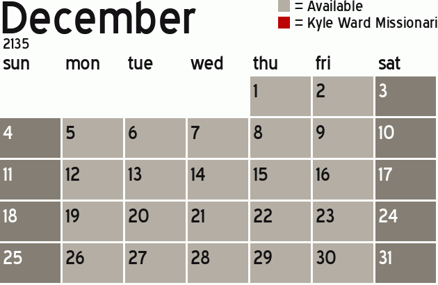 Missionary Dinner Calendar